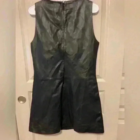 7 For All Mankind Leather Sleeveless mini Dress Navy Blue large whimsygoth biker - Picture 5 of 16